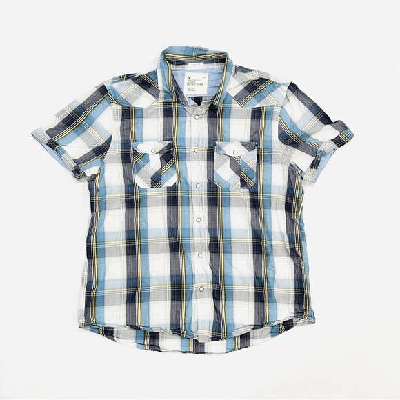 American Eagle Outfitters Mens Vintage White Blue Yellow SS Button Down Shirt - Picture 1 of 7